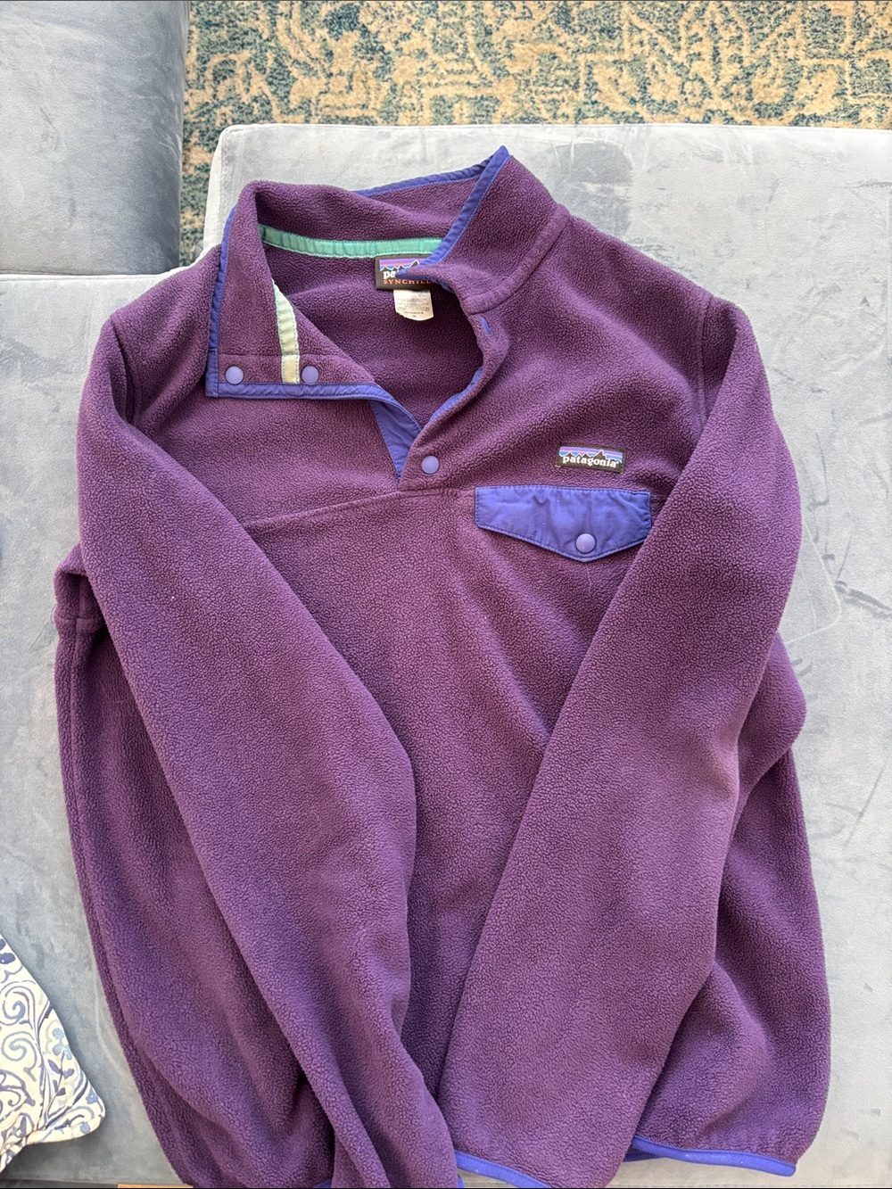 Patagonia Purple Fleece Snap Pullover with Blue Trim VINTAGE
